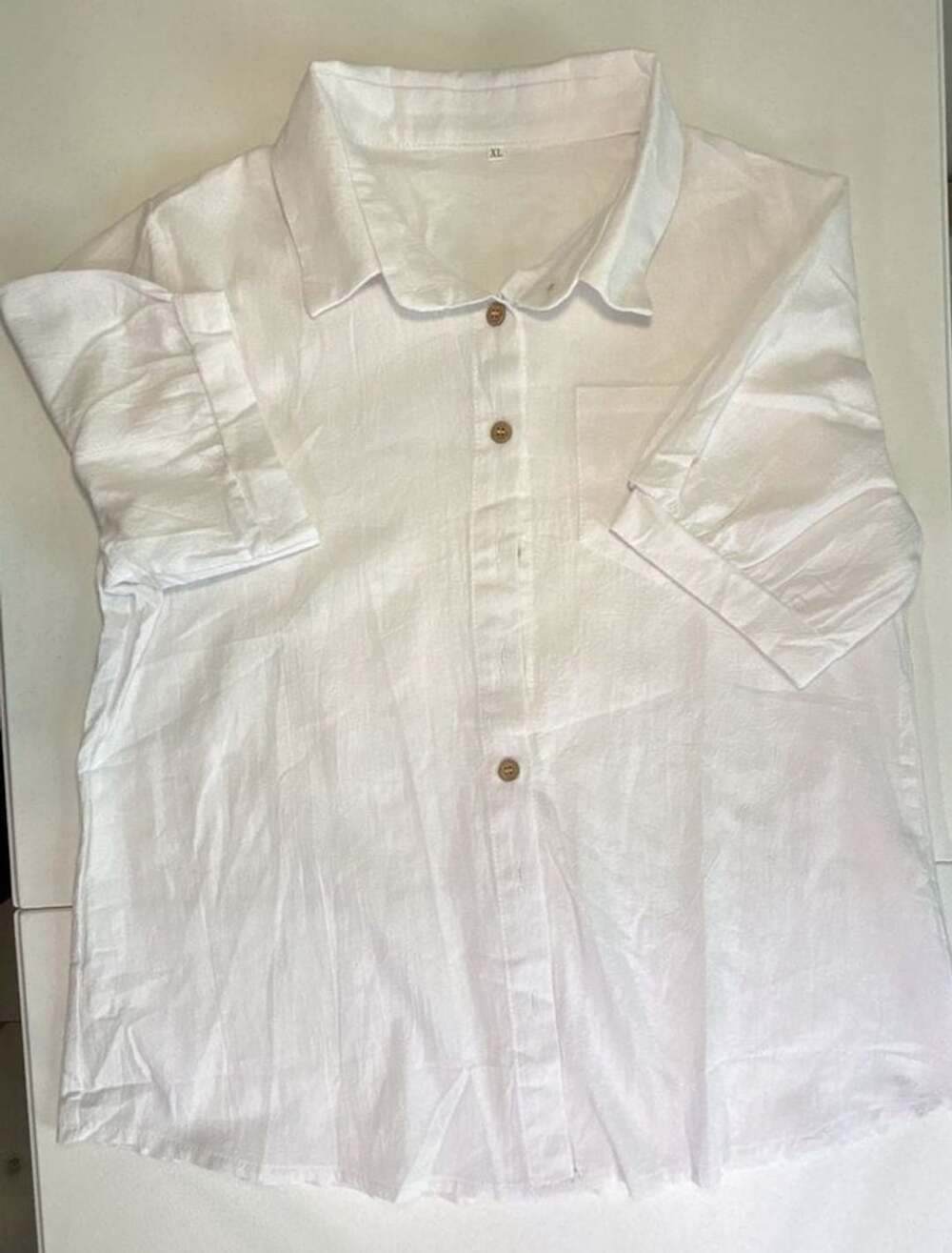 Generic Short Sleeve Button-Up Shirt Size XL White Linen